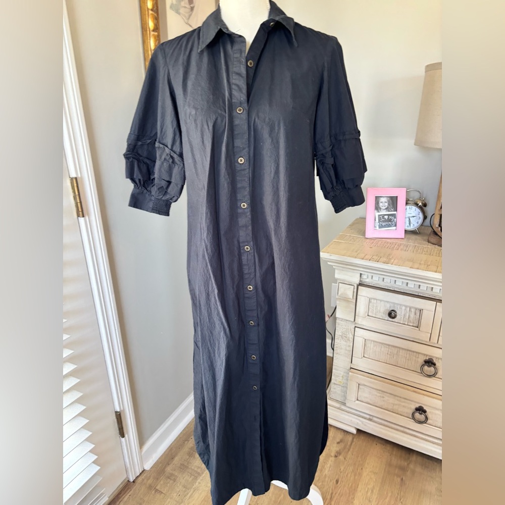 Maeve Anthropologie black cotton shirt dress size XS EUC